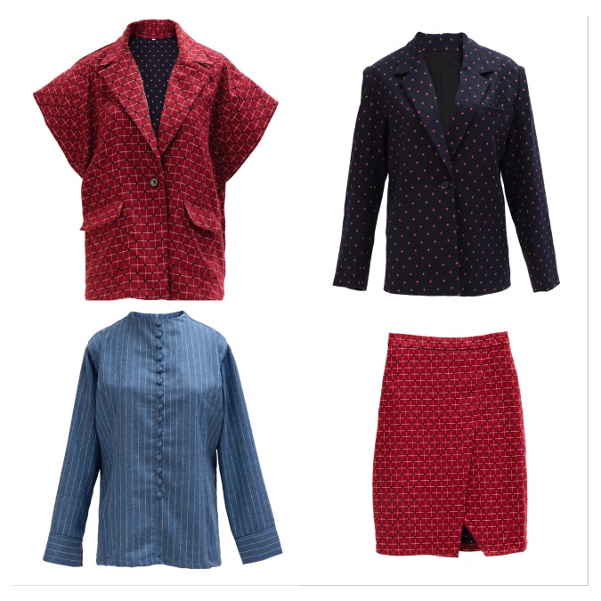 KLE,  Amelia vest, Diane jacket, Umma shirt, Evelyn skirt