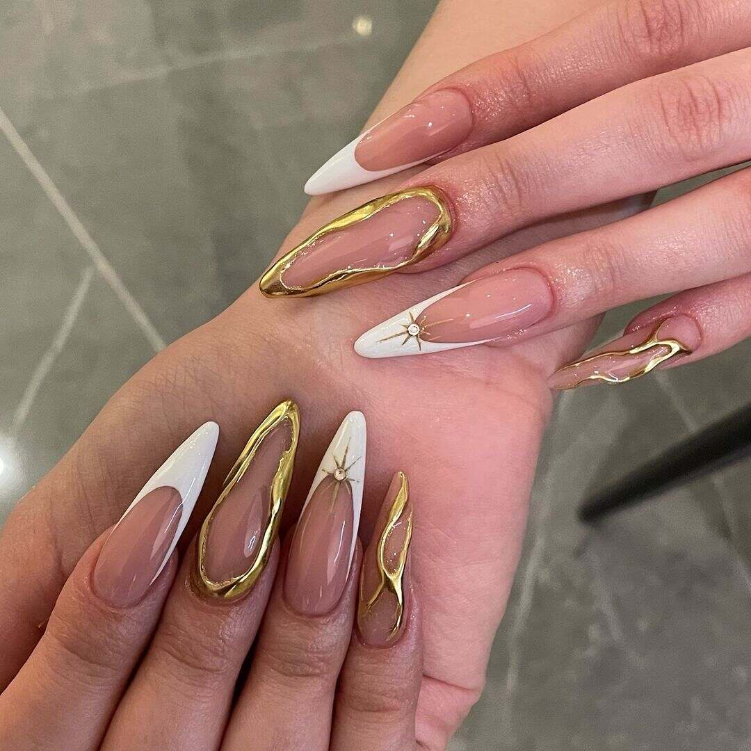 Nail Art, Kuku, Rich, Gold, Emas