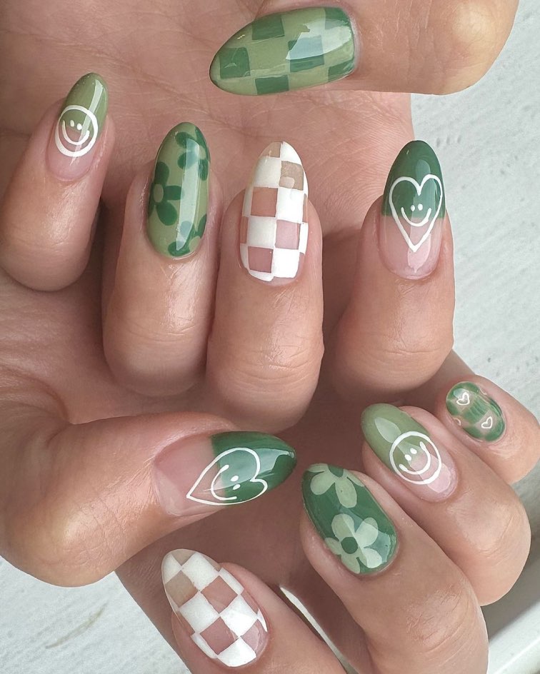 model nail art hijau sage, inspirasi nail art