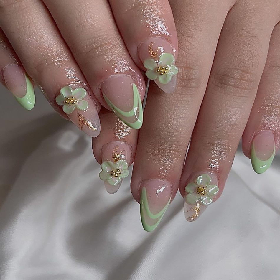 model nail art hijau sage, inspirasi nail art