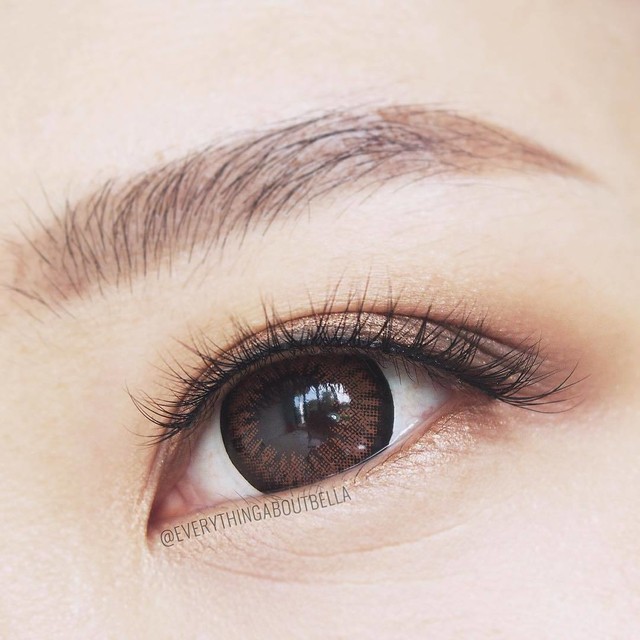 Warna almond brown dengan pinggiran hitam membuat mata terlihat membesar