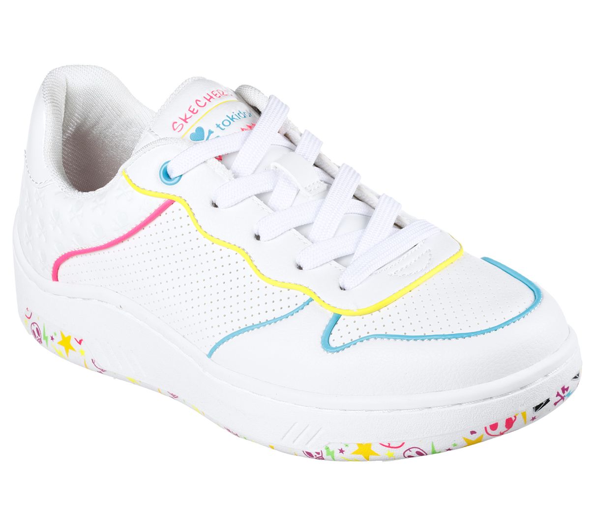 Upbeats hasil kolaborasi skechers dan tokidoki dengan detail piping warna-warni
