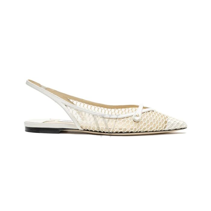 (Jimmy Choo - Amita Fishnet Mesh Nappa Slingback Flat White Latte. Foto: Dok. worldofwatches.com)